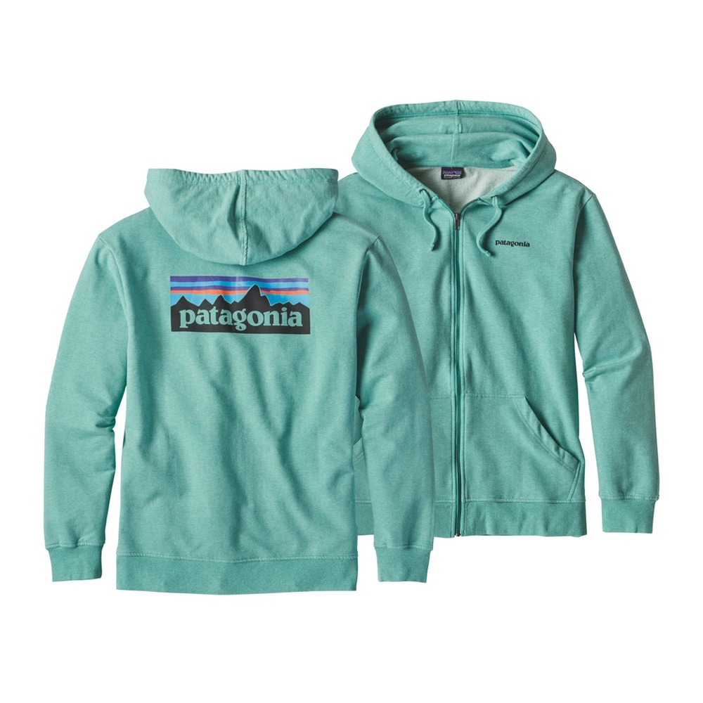Patagonia P-6 Logo Full-Zip Hoody Mens SMALL Mint Green Sweatshirt Organic 39461